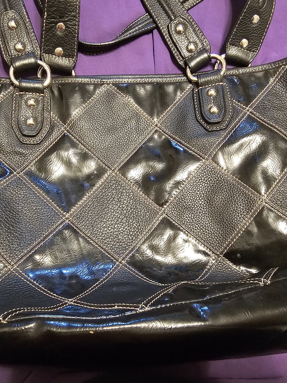 Black Quilted Patchwork Tote Bag - Women